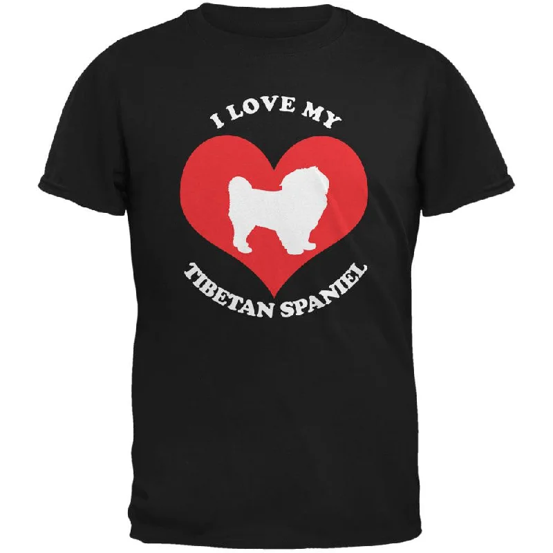 Valentines I Love My Tibetan Spaniel Black Adult T-ShirtFringed T-Shirts