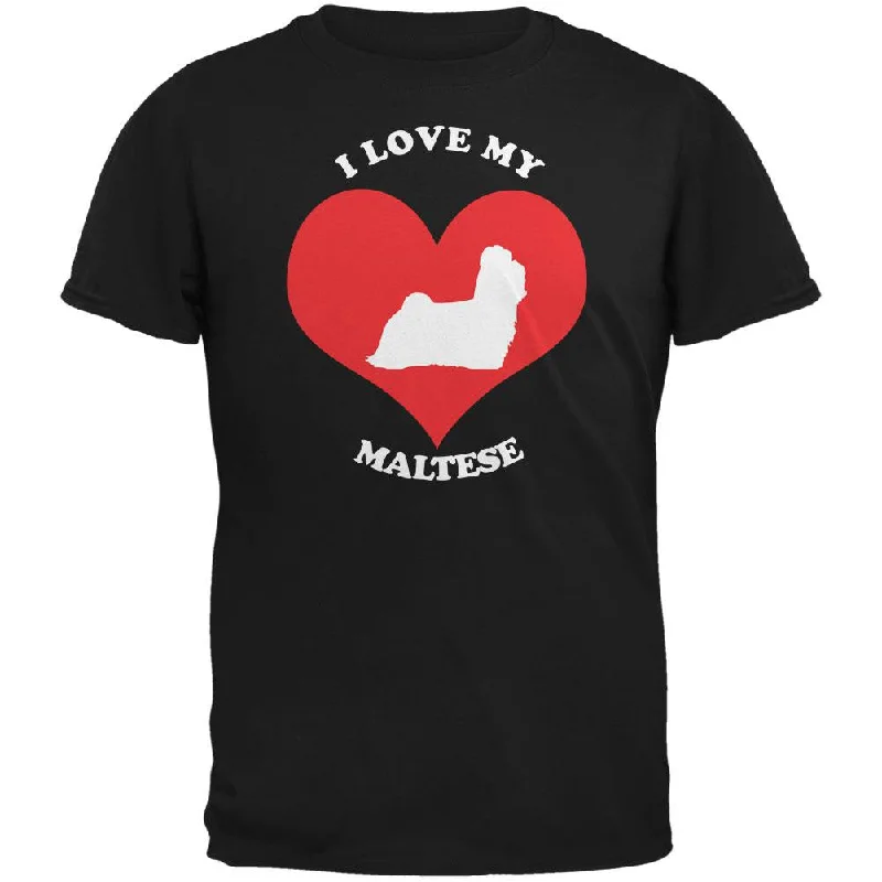 Valentines I Love My Maltese Black Adult T-ShirtZippered T-Shirts