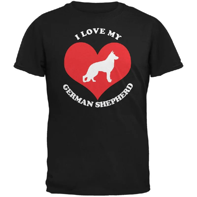 Valentines I Love My German Shepherd Black Adult T-ShirtV-Neck T-Shirts