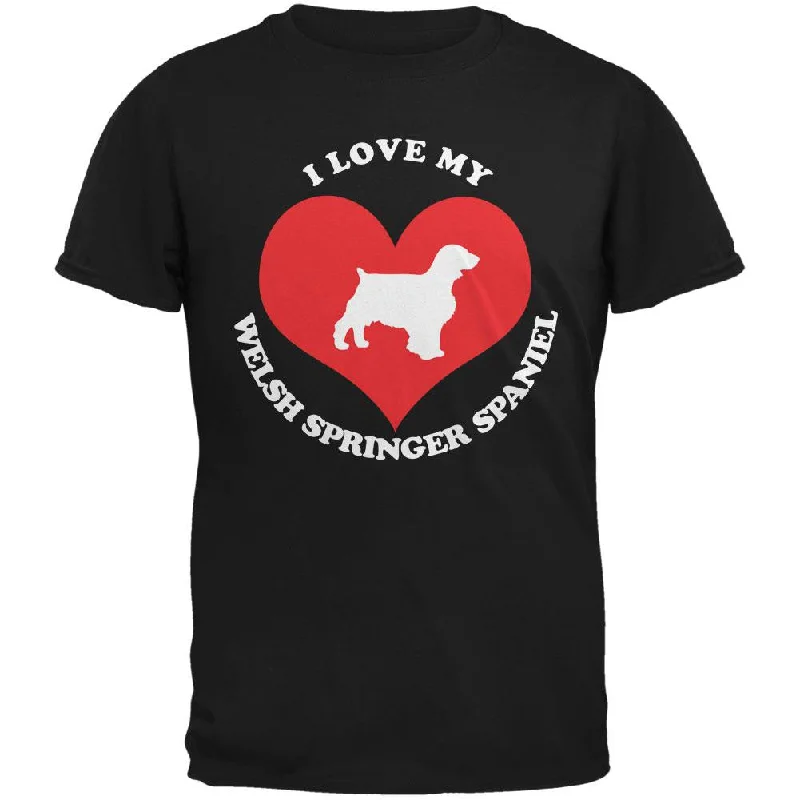 Valentines I Love My Welsh Springer Spaniel Black Adult T-ShirtPainted T-Shirts