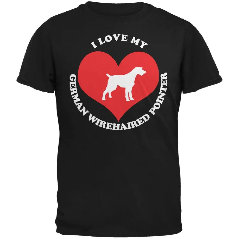 Valentines I Love My German Wirehaired Pointer Black Adult T-ShirtOff-Shoulder T-Shirts