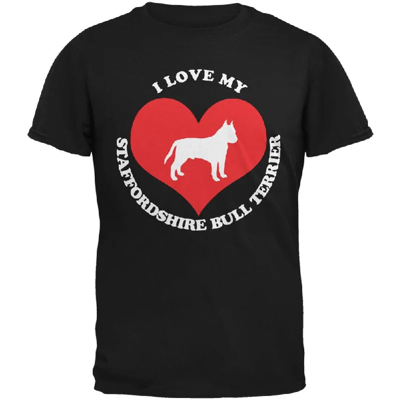 Valentines I Love My Staffordshire Bull Terrier Black Adult T-ShirtBeaded T-Shirts