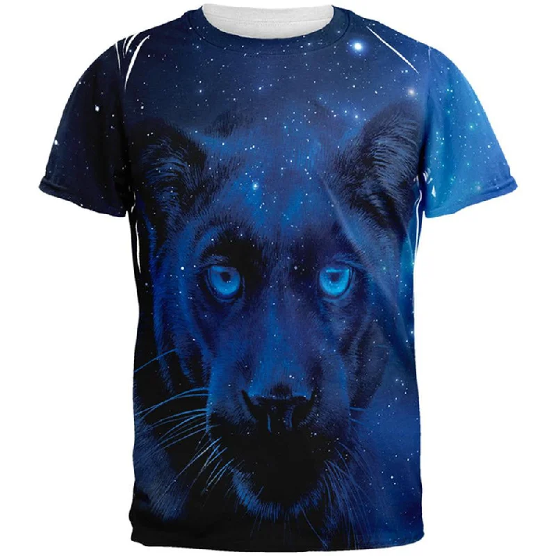 Black Leopard Night Sky All Over Adult T-ShirtCotton T-Shirts