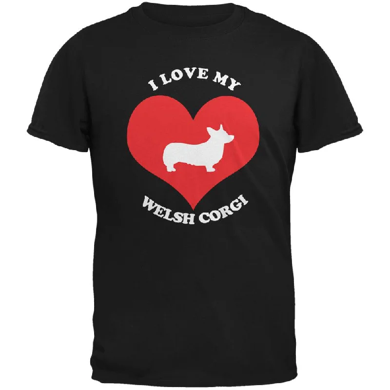 Valentines I Love My Welsh Corgi Black Adult T-ShirtTasseled T-Shirts