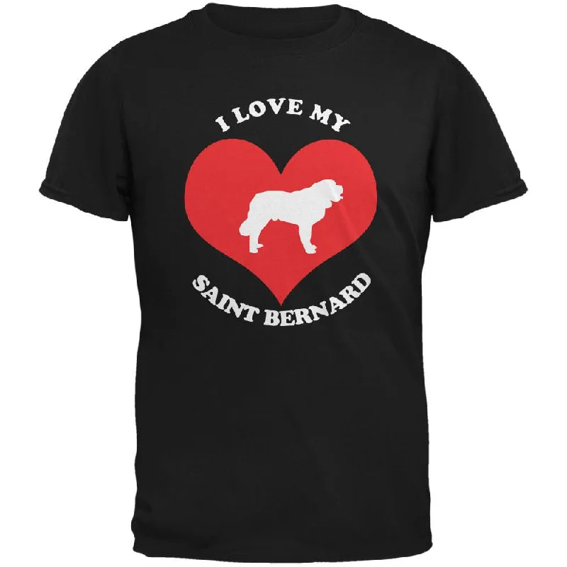 Valentines I Love My Saint Bernard Black Adult T-ShirtLongline T-Shirts