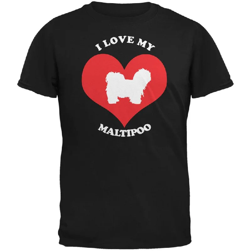 Valentines I Love My Maltipoo Black Adult T-ShirtHooded T-Shirts