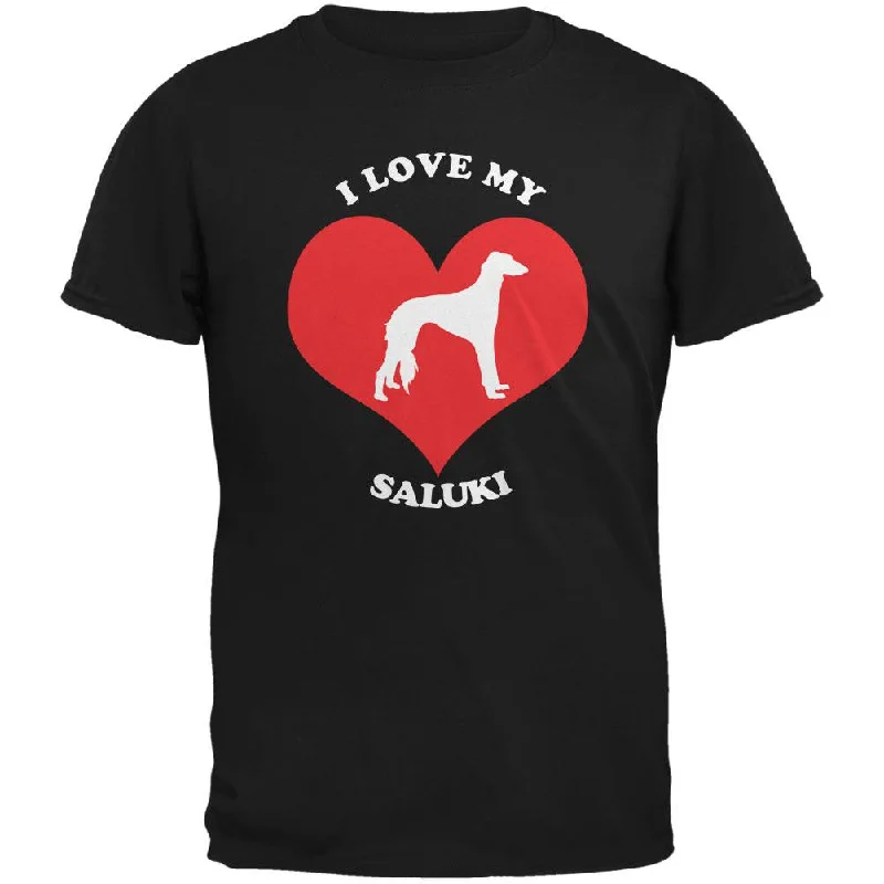 Valentines I Love My Saluki Black Adult T-ShirtOversized T-Shirts