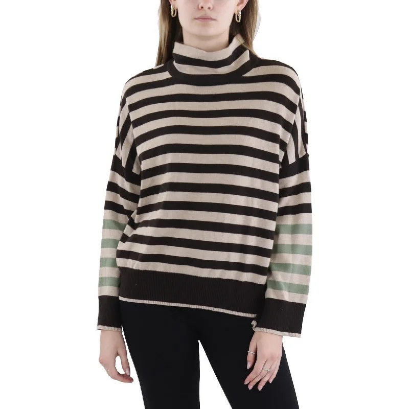 Womens Silk Blend Striped Mock Turtleneck Sweater