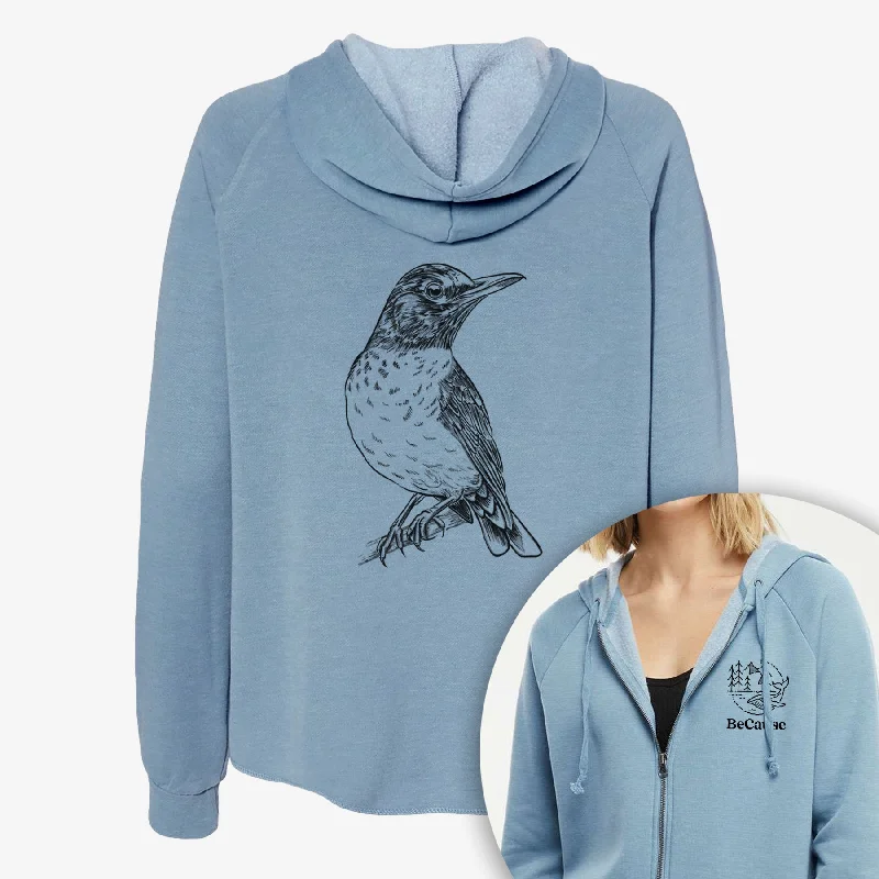 Ski SweatshirtsAmerican Robin - Turdus migratorius - Women's Cali Wave Zip-Up Sweatshirt