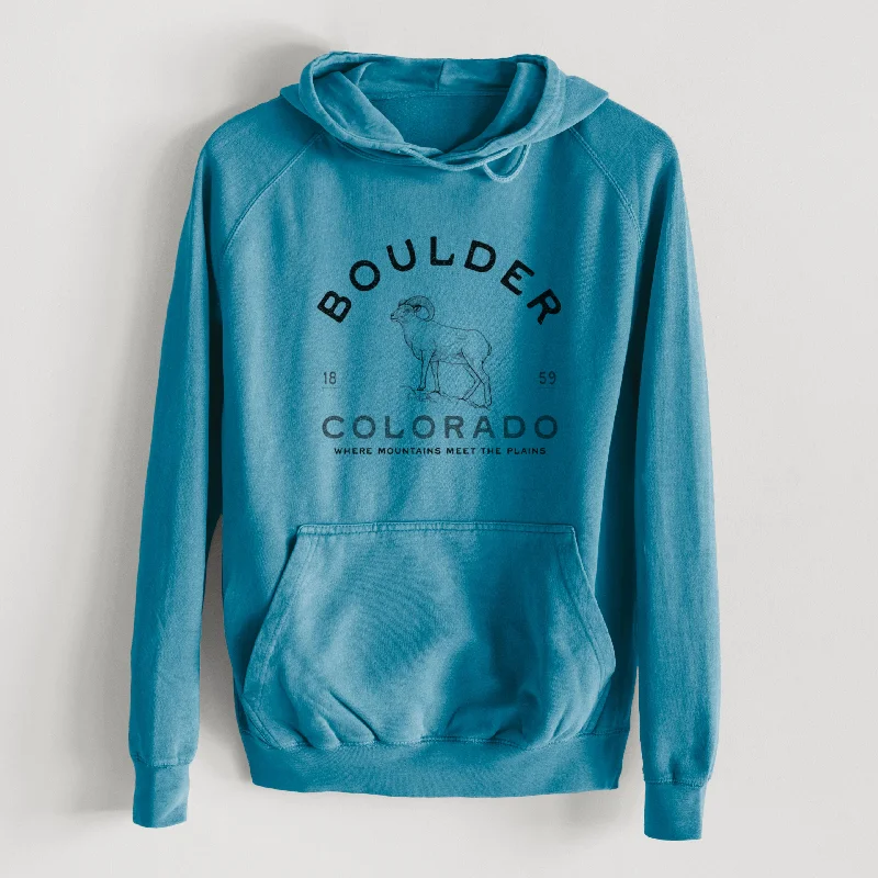 Distressed HoodiesBoulder Colorado Bighorn  - Mid-Weight Unisex Vintage 100% Cotton Hoodie