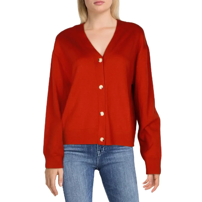 Womens V-Neck Ribbed Button-Up