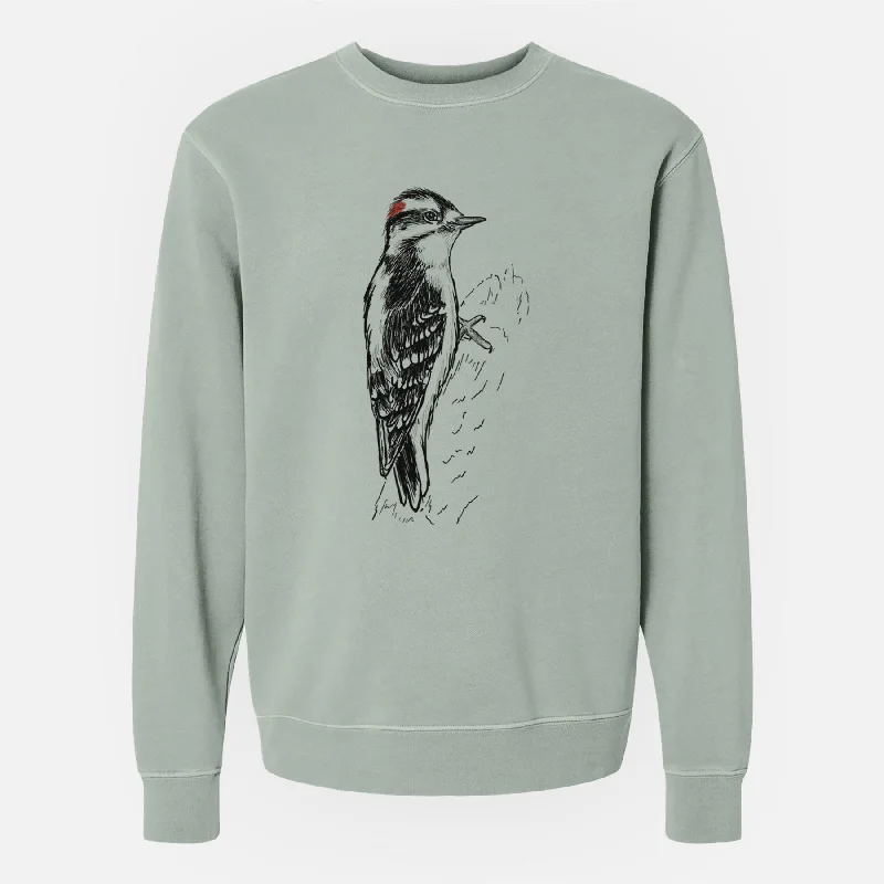 Stretch-Knit SweatshirtsDowny Woodpecker - Picoides pubescens - Unisex Pigment Dyed Crew Sweatshirt