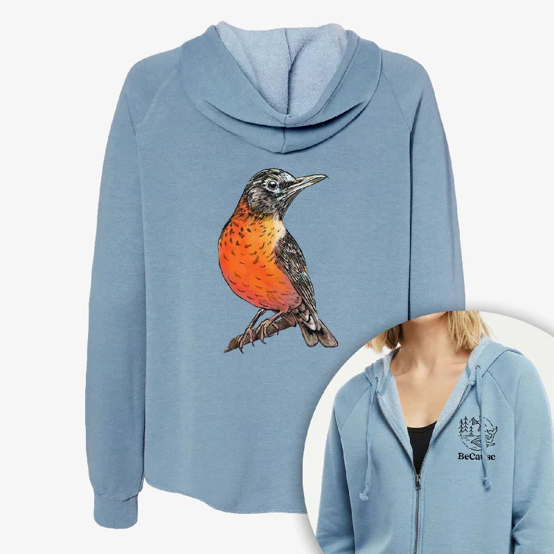 Sleep HoodiesVibrant American Robin - Turdus migratorius - Women's Cali Wave Zip-Up Sweatshirt