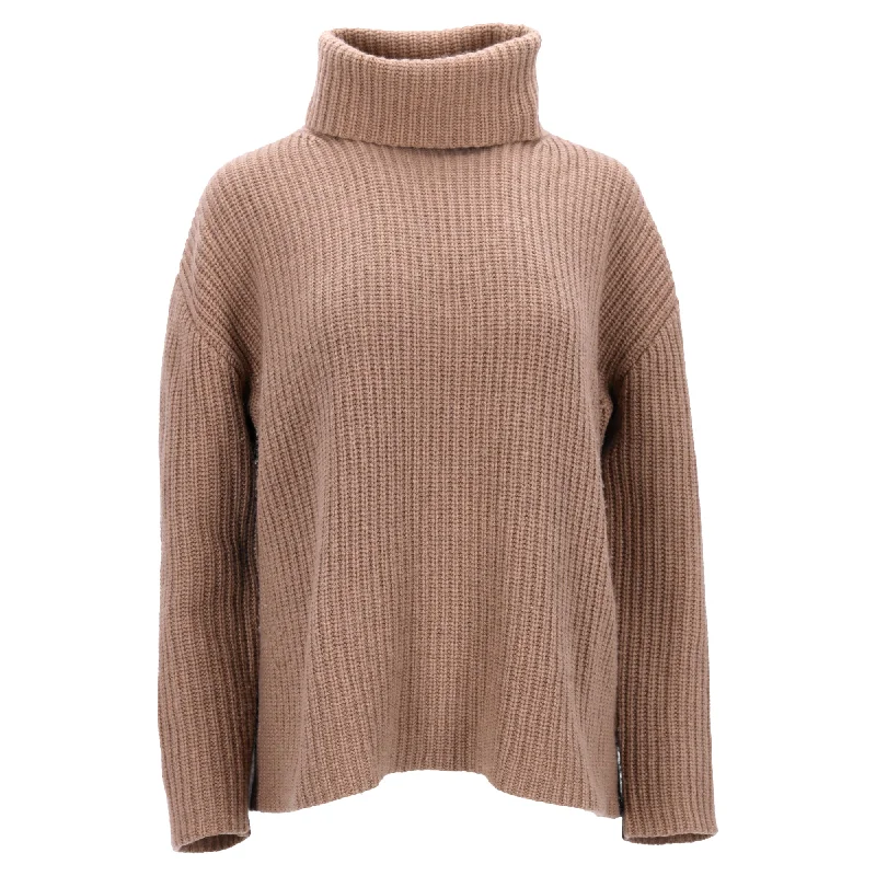 Nili Lotan Knitted Turtleneck Sweater in Brown Cashmere