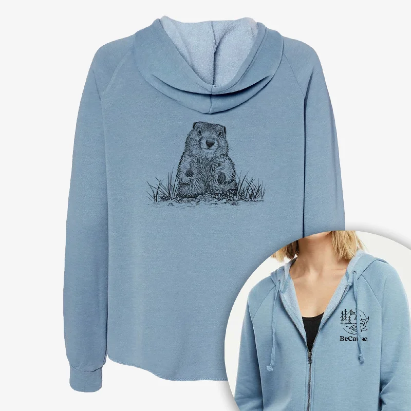 Embroidered SweatshirtsGroundhog - Marmota Monax - Women's Cali Wave Zip-Up Sweatshirt