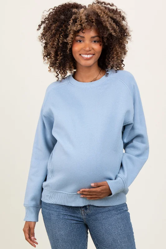 Oversized HoodiesLight Blue Fleece Maternity Sweatshirt