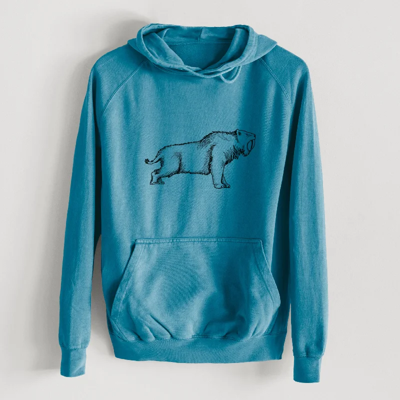 Asymmetrical HoodiesSaber-toothed Tiger - Smilodon  - Mid-Weight Unisex Vintage 100% Cotton Hoodie