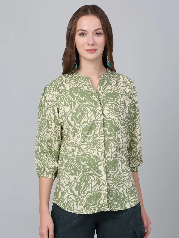 Women Green Printed V-Neck Casual Tunic