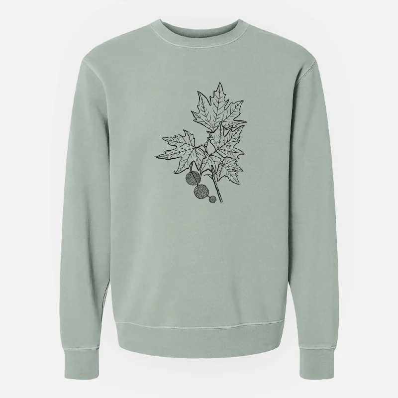 Plush HoodiesPlatanus Orientalis - Oriental Plane Tree Stem with Leaves - Unisex Pigment Dyed Crew Sweatshirt