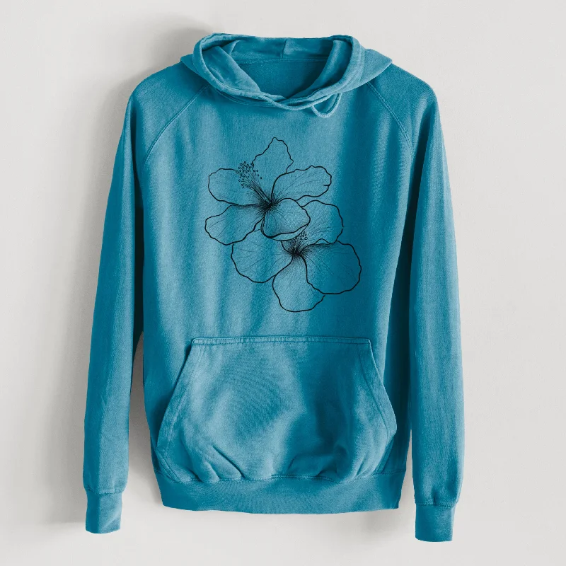 Kangaroo Pocket SweatshirtsHibiscus Flowers  - Mid-Weight Unisex Vintage 100% Cotton Hoodie