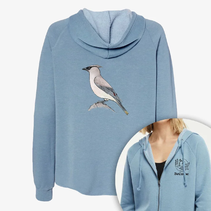 Statement HoodiesVibrant Cedar Waxwing - Bombycilla cedrorum - Women's Cali Wave Zip-Up Sweatshirt