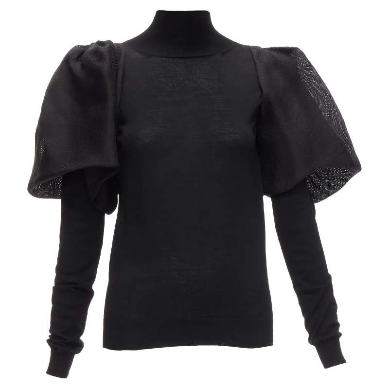 Lanvin merino wool silk balloon puff sleeve turtleneck sweater