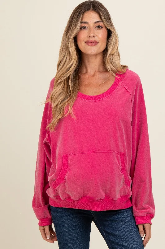 Fleece SweatshirtsFuchsia Hooded Maternity Sweatshirt