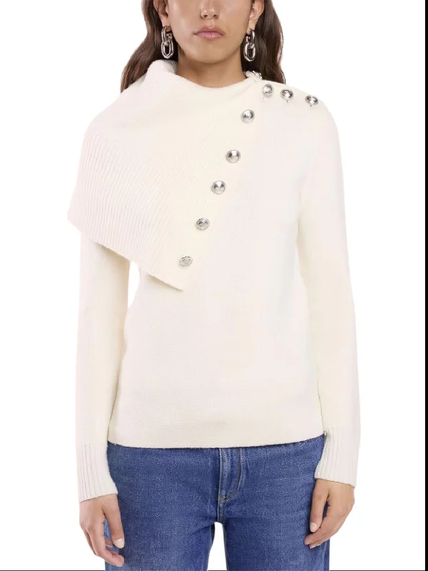 Oversize Collar With Buttons Turtleneck In Off White