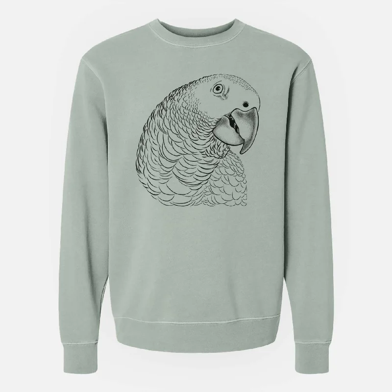 Recycled Fabric HoodiesAfrican Grey Parrot - Unisex Pigment Dyed Crew Sweatshirt