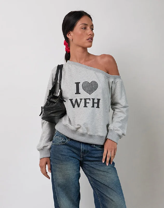 Hiking HoodiesToria Sweatshirt in Grey Marl with I Love WFH Graphic