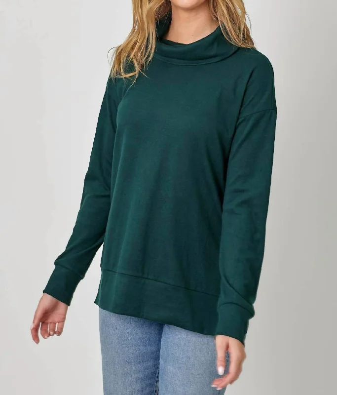 Brushed Knit Turtleneck Sweatshirt In Hunter Green