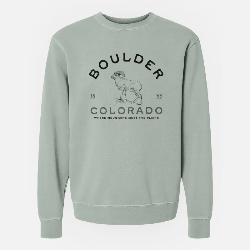 Tie-Dye HoodiesBoulder Colorado Bighorn - Unisex Pigment Dyed Crew Sweatshirt