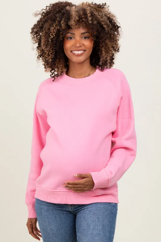 Leather-Paneled SweatshirtsPink Fleece Maternity Sweatshirt