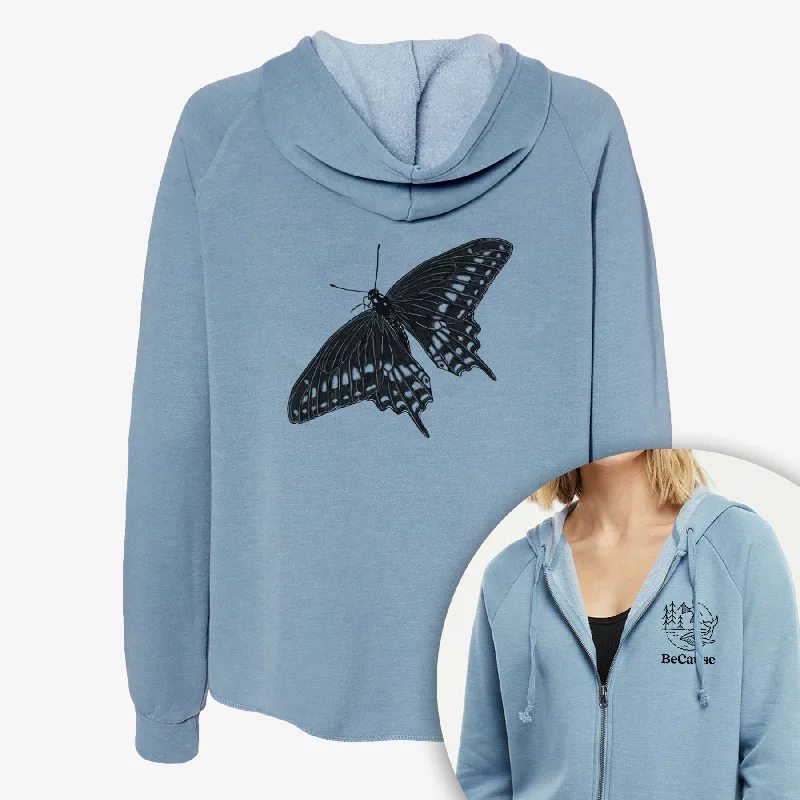 Vintage HoodiesBlack Swallowtail Butterfly - Papilio polyxenes - Women's Cali Wave Zip-Up Sweatshirt