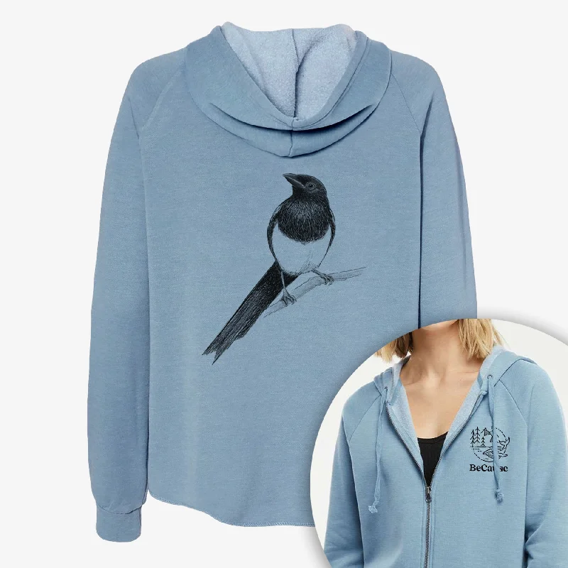 Band Merch SweatshirtsBlack-billed Magpie - Pica hudsonia - Women's Cali Wave Zip-Up Sweatshirt