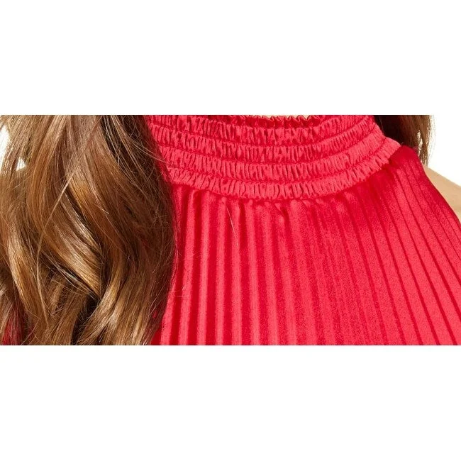 1.State Women's Pleated Halter Blouse Red Size X-LageRuffled Shirts