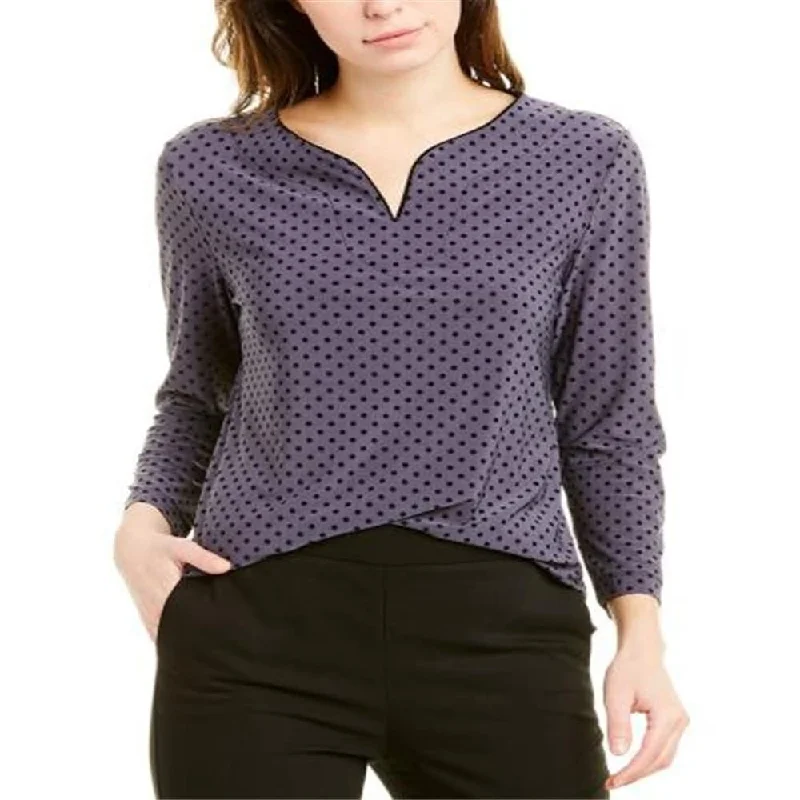 Anne Klein Women's Dot Split Neck Blouse GrayWrap Shirts