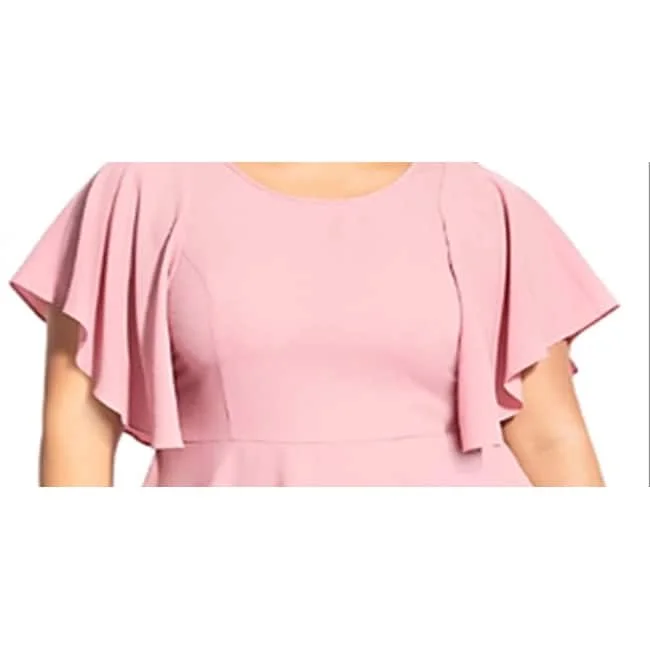 City Chic Women's Ruffled Flutter Sleeves Blouse Pink Size 22WTunic Shirts