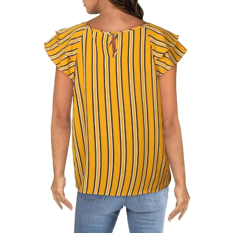 Love J Women's Keyhole Striped Blouse Yellow Size LargePeplum Shirts