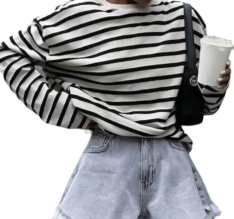 Over And Over Striped Blouse In Black/whitePolka Dot Shirts