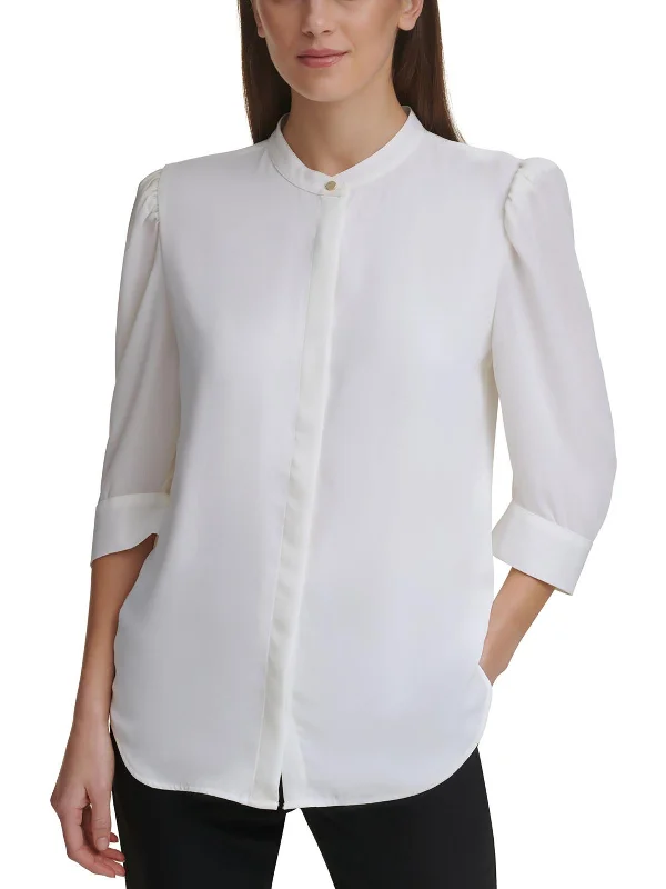 Womens Button Down Work Day Wear BlouseSheer Shirts