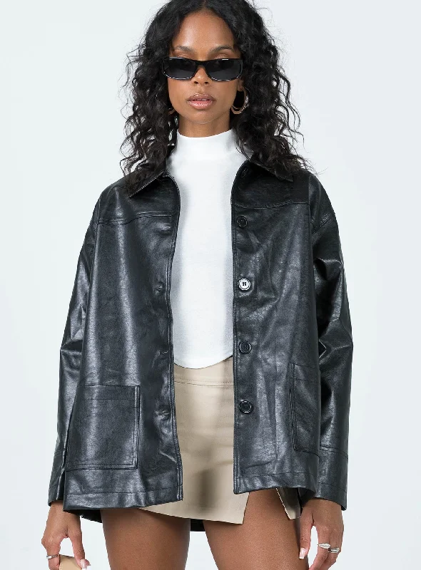 Anuschka Faux Leather Jacket BlackButton-Up Jackets