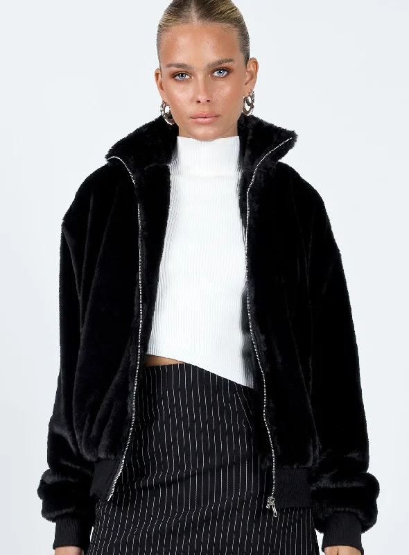 Cloyne Faux Fur Bomber Jacket BlackStatement Jackets