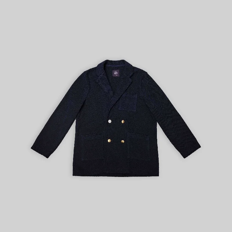 Handwoven Navy Double-Breasted Jacket with Mettalic ButtonsFlannel Jackets