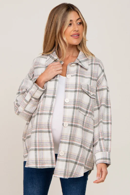 Ivory Plaid Maternity Shirt JacketLimited Edition Jackets