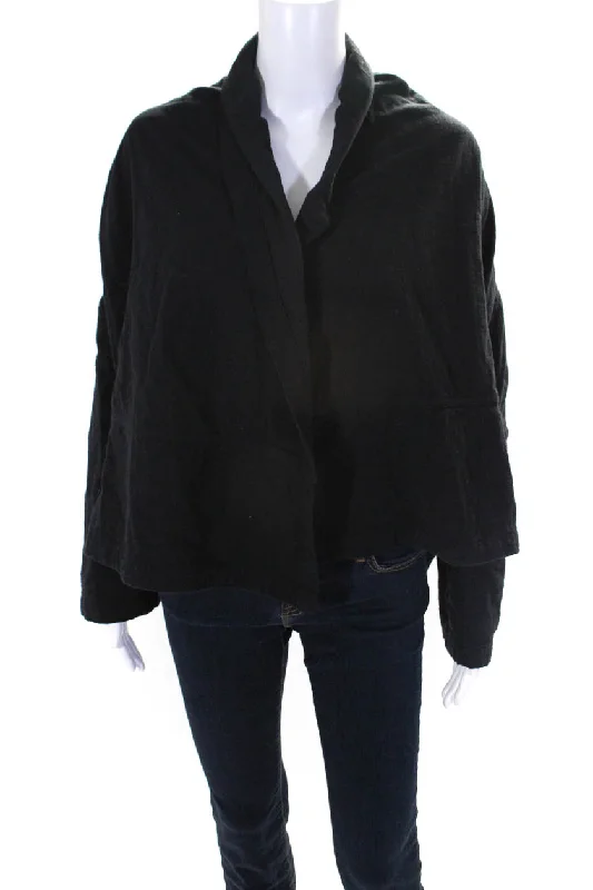 Atelier Delphine Cotton  Shawl Collar Mid-Length Open-Front Jacket BlackRain Jackets