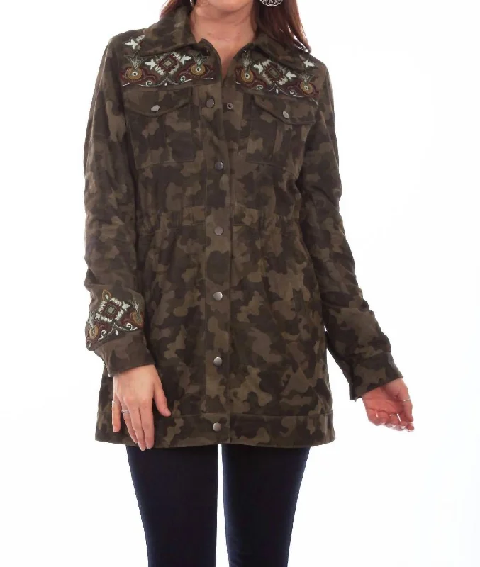 Camouflage/embro Jacket In OliveDown Jackets