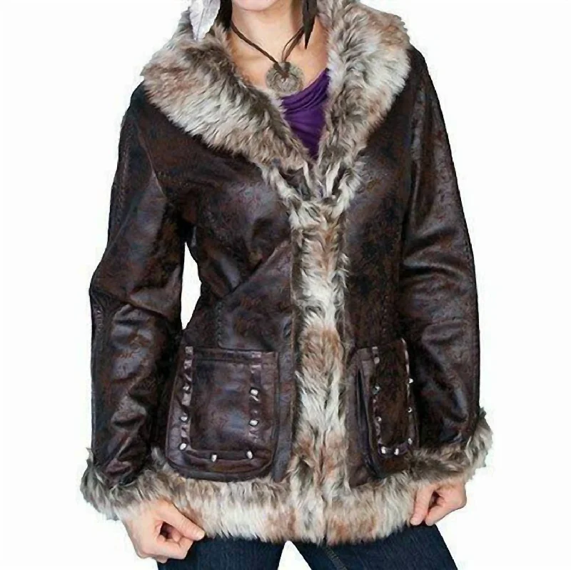 Faux Fur Leather Distressed Jacket In MultiCropped Jackets