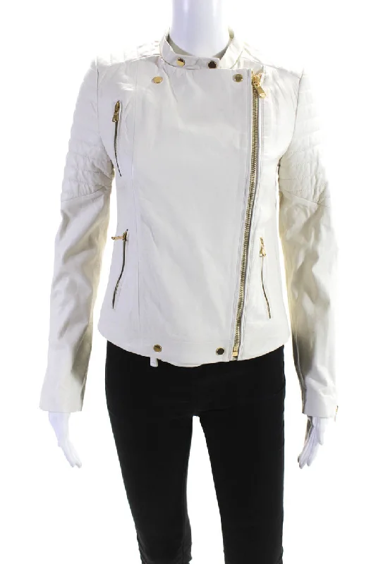 J Brand Womens Quilted Leather Asymmetrical Zip Up Crista Jacket WhiteFormal Jackets