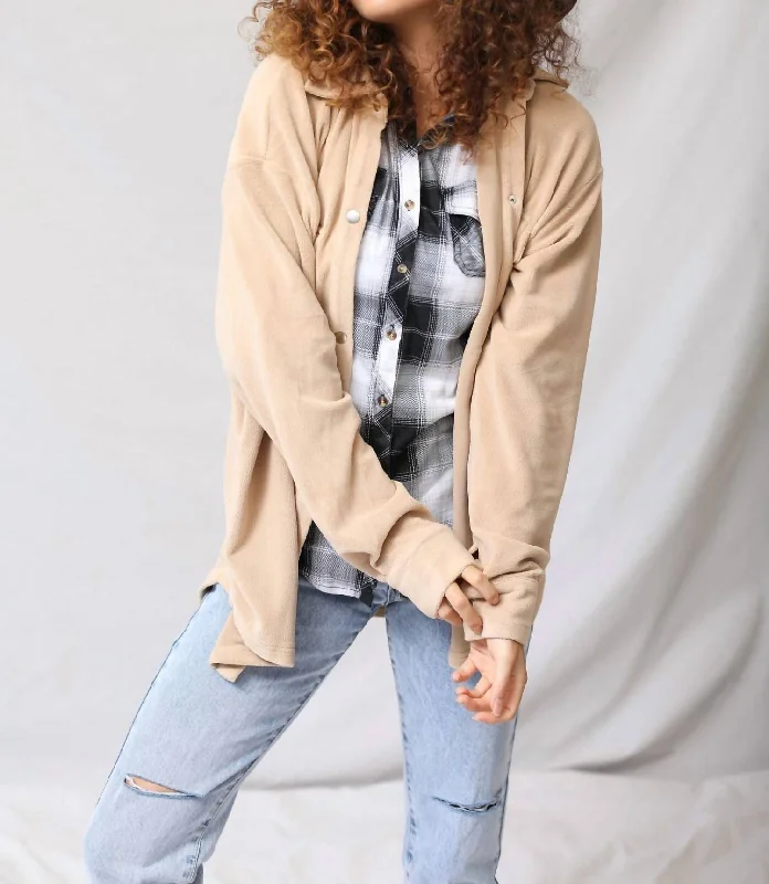 Soft Teddy Button Up Jacket In BeigeFaux Leather Jackets